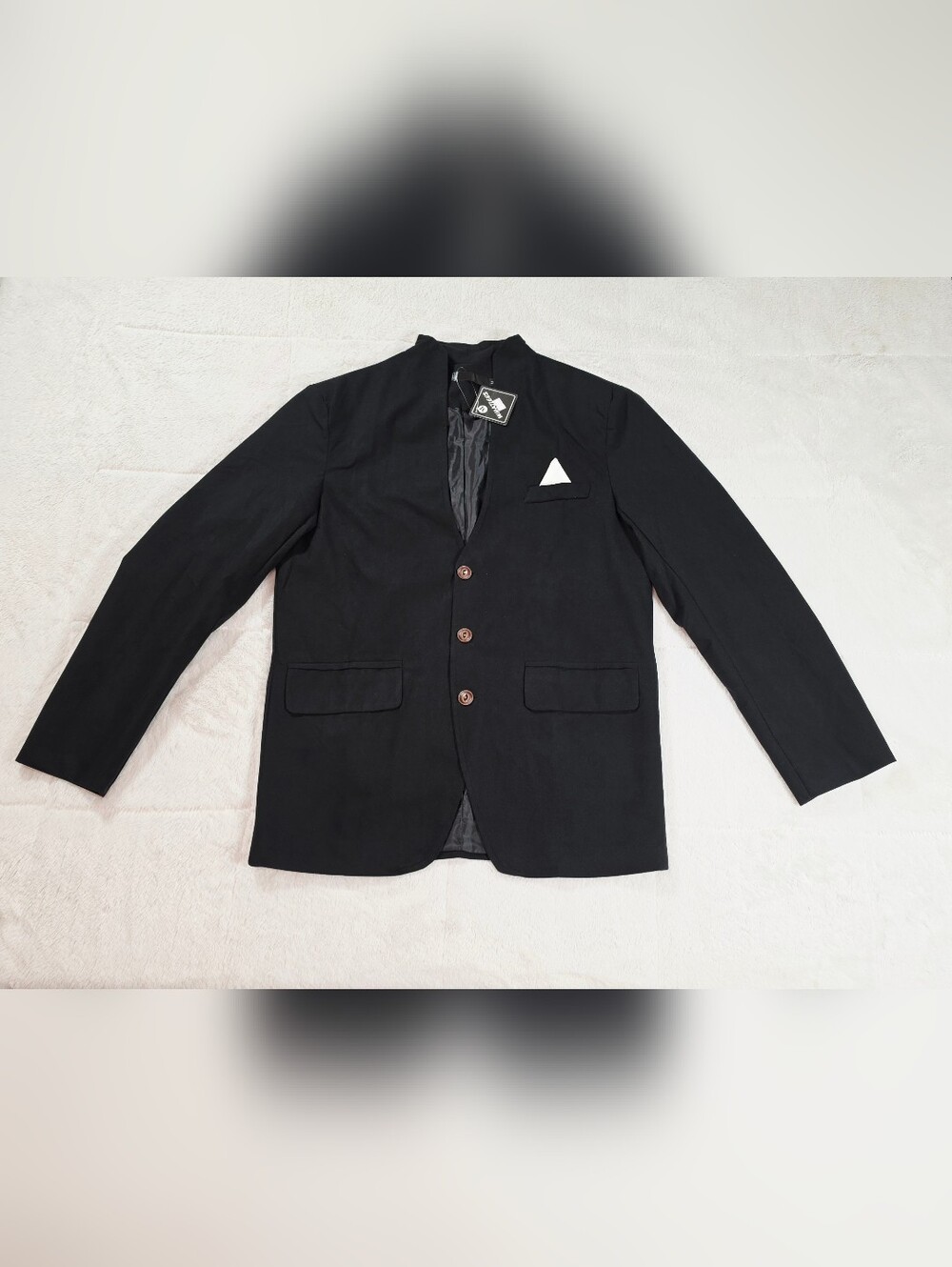 Mens Black Notchless Blazer with Pocket Square(OBX11)